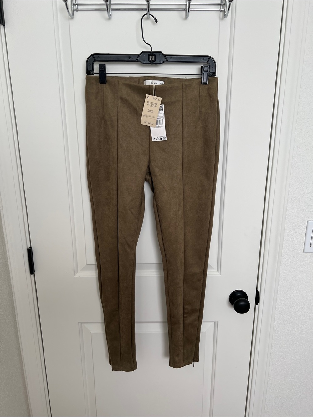 Mango MNG 'Elina' Suede Look Leggings - Size M- Olive Green - Skinny - New